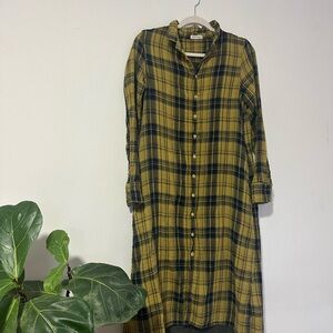Free People x Cp Shades Chartreuse and Black Plaid Long Shirt Dress